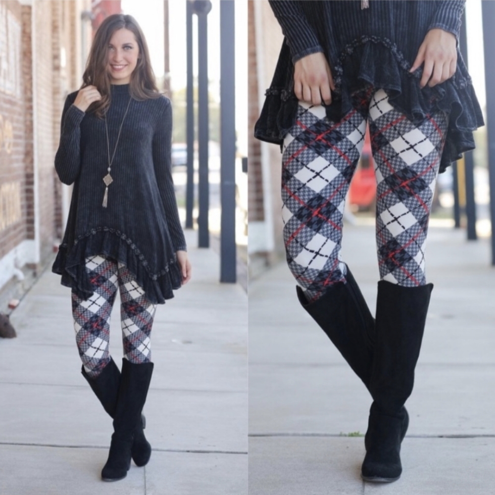NWT Infinity Raine Full Plaid Stretch Full Length Leggings Women's OneSize(2-12)